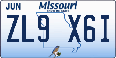 MO license plate ZL9X6I