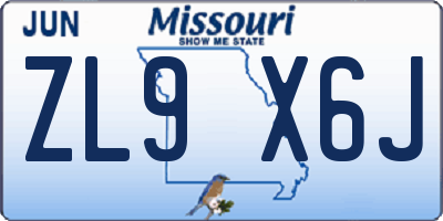 MO license plate ZL9X6J
