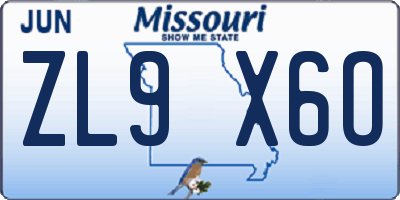 MO license plate ZL9X6O
