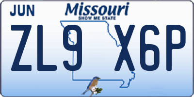 MO license plate ZL9X6P