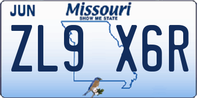 MO license plate ZL9X6R