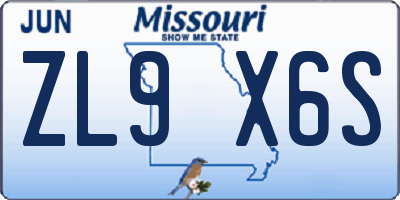 MO license plate ZL9X6S