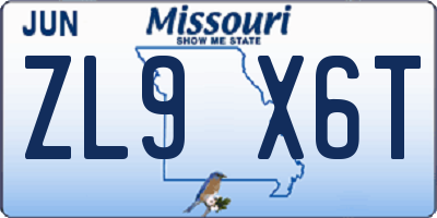 MO license plate ZL9X6T