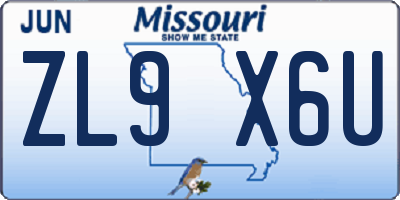 MO license plate ZL9X6U