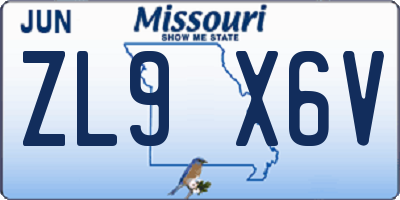 MO license plate ZL9X6V