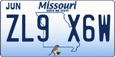 MO license plate ZL9X6W