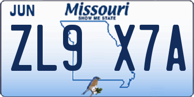 MO license plate ZL9X7A