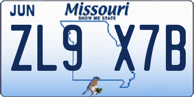 MO license plate ZL9X7B