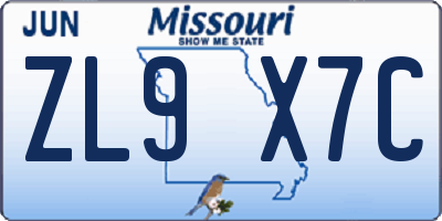 MO license plate ZL9X7C