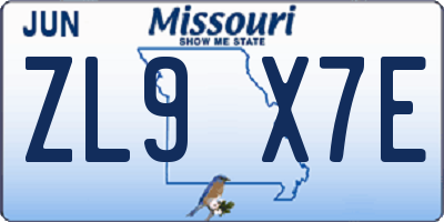 MO license plate ZL9X7E