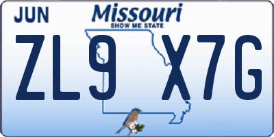 MO license plate ZL9X7G