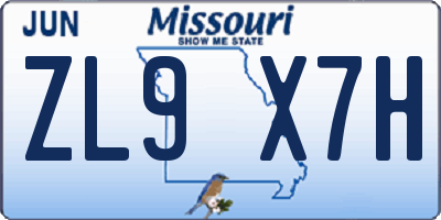 MO license plate ZL9X7H