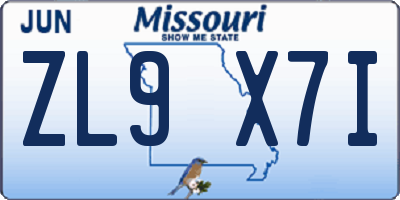 MO license plate ZL9X7I
