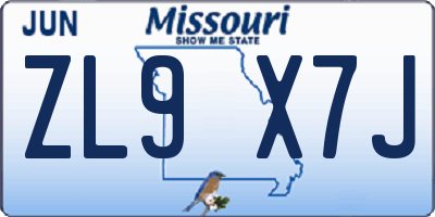 MO license plate ZL9X7J