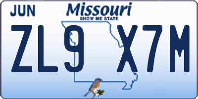 MO license plate ZL9X7M
