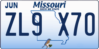 MO license plate ZL9X7O