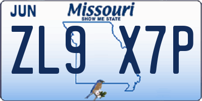 MO license plate ZL9X7P