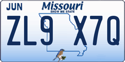 MO license plate ZL9X7Q