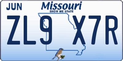 MO license plate ZL9X7R