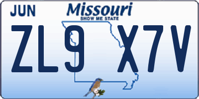 MO license plate ZL9X7V