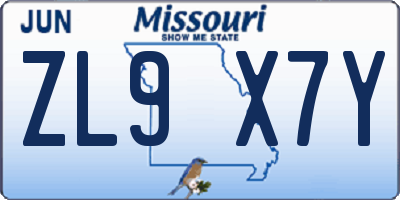 MO license plate ZL9X7Y