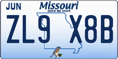 MO license plate ZL9X8B