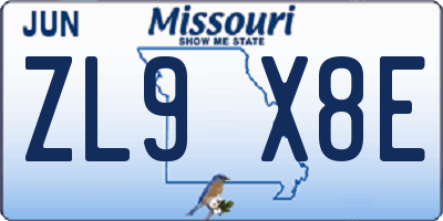 MO license plate ZL9X8E