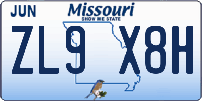 MO license plate ZL9X8H
