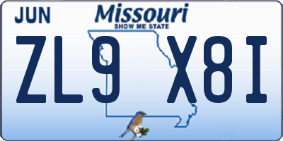 MO license plate ZL9X8I