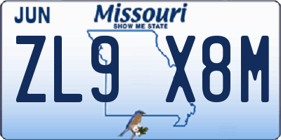 MO license plate ZL9X8M