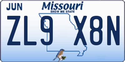 MO license plate ZL9X8N