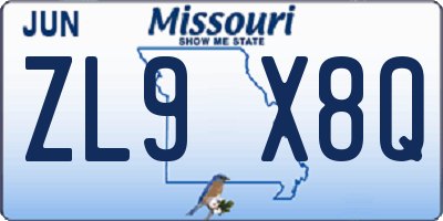 MO license plate ZL9X8Q