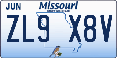 MO license plate ZL9X8V