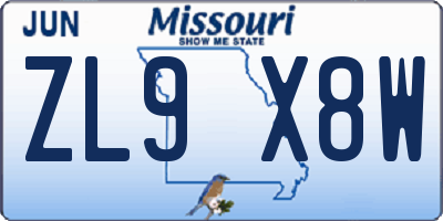 MO license plate ZL9X8W