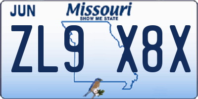 MO license plate ZL9X8X