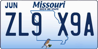 MO license plate ZL9X9A