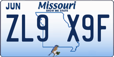 MO license plate ZL9X9F
