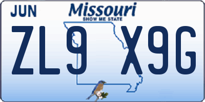 MO license plate ZL9X9G