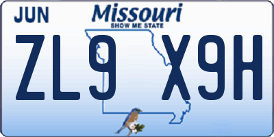 MO license plate ZL9X9H