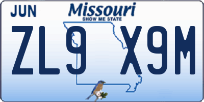 MO license plate ZL9X9M