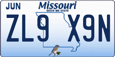 MO license plate ZL9X9N