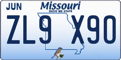 MO license plate ZL9X9O