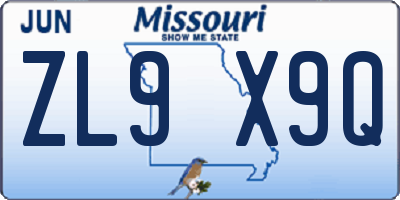 MO license plate ZL9X9Q