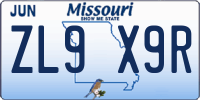 MO license plate ZL9X9R