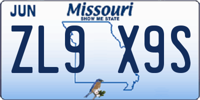MO license plate ZL9X9S