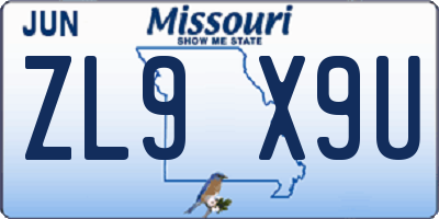 MO license plate ZL9X9U