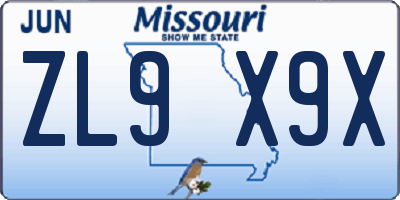 MO license plate ZL9X9X