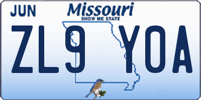 MO license plate ZL9Y0A