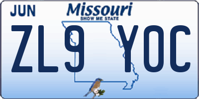 MO license plate ZL9Y0C