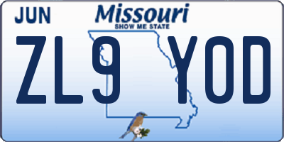 MO license plate ZL9Y0D